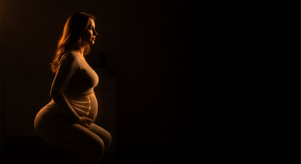 Mujer embarazada realizando ejercicio supervisado sobre una colchoneta, Pelvic Clinic Panamá